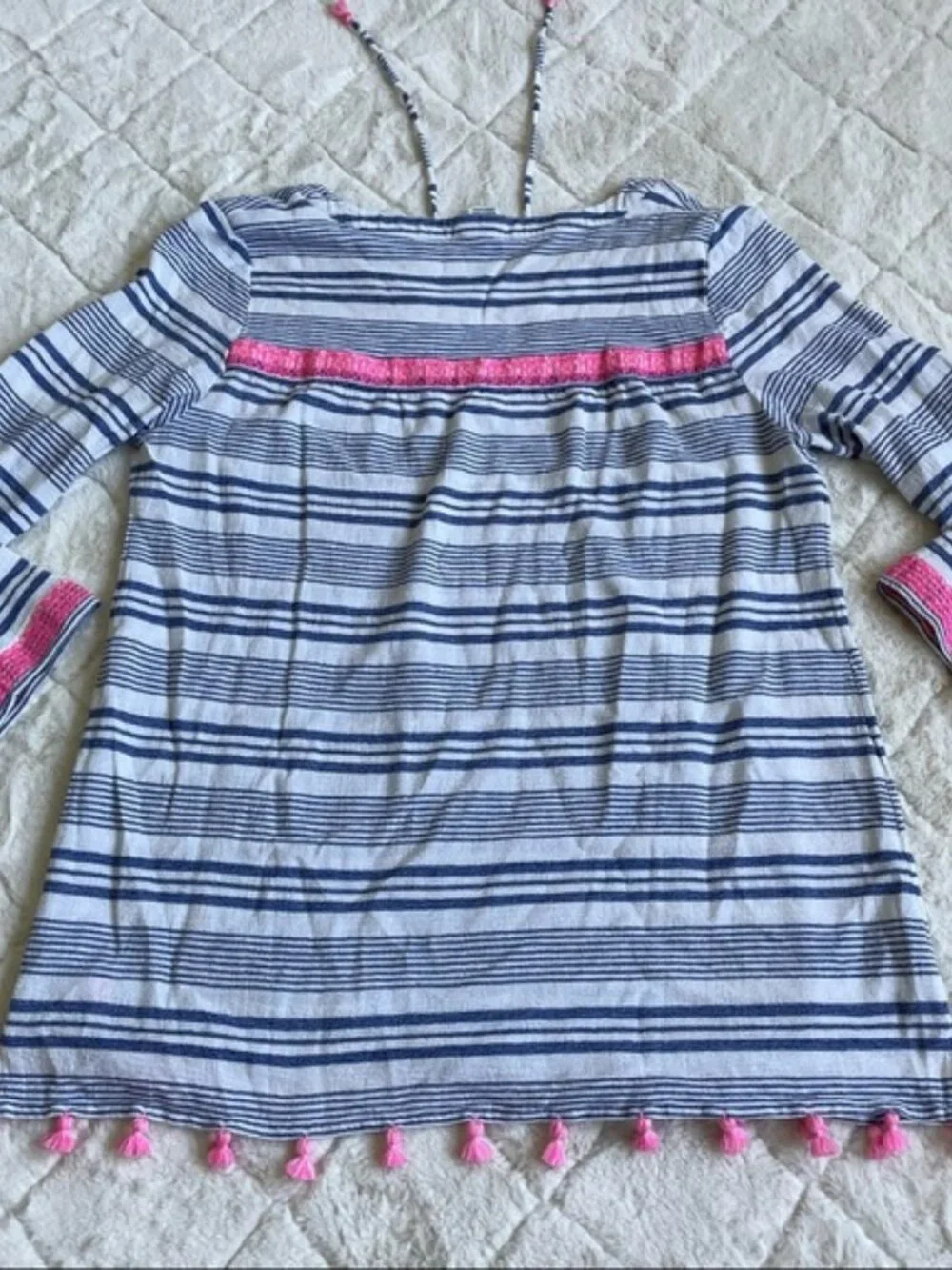 Vineyard Vines | Bungalow Stripe Tunic Top Tassels Embroidered | Size Large